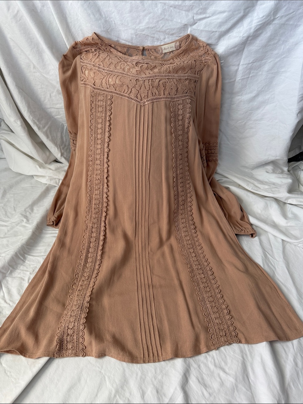 Altar'd State Dusty Rose Lace Yoke Long Sleeve Dress